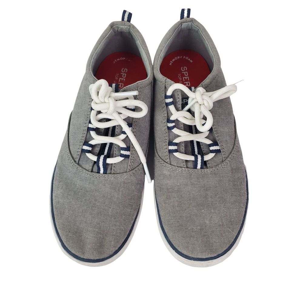 Sperry Kids Boys Lace Up Boat Shoes Grey Size 4 Preppy Casual Sneakers